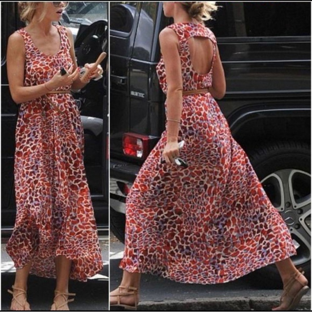H&M Orange Giraffe Leopard Print Maxi Dress
